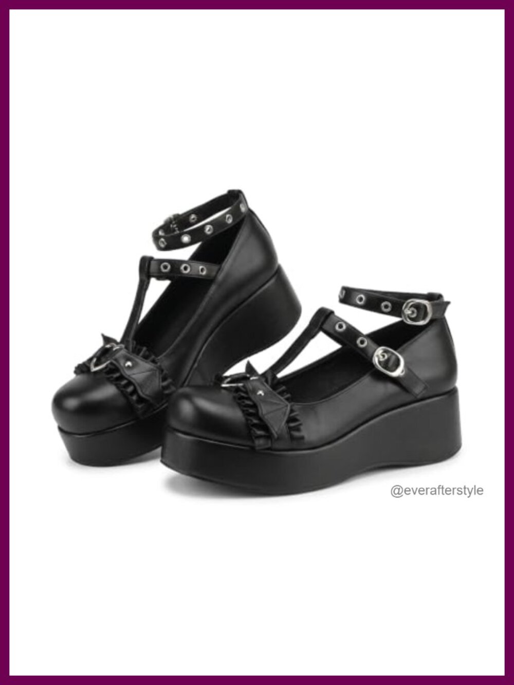 CELNEPHO Women's Platform Mary Jane Pumps Patent Leather Heart Buckle Ankle